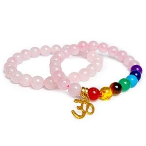 Natural Pink Rose Quartz Stretch Bracelet Set for Woman - The stone of Peace